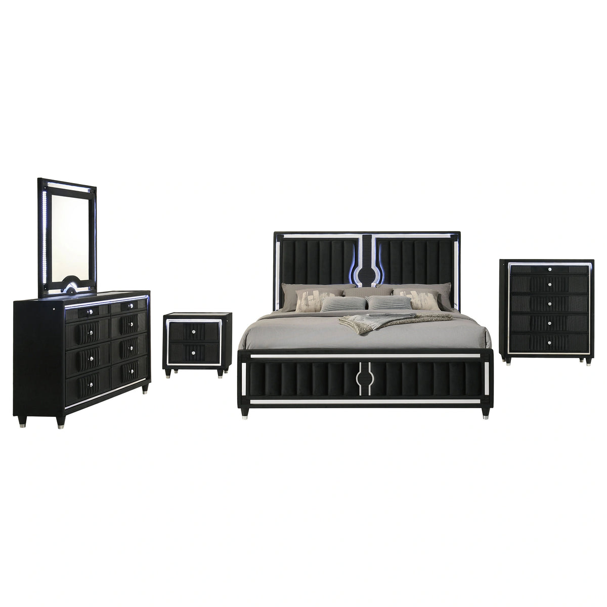 Ravenne Velvet Upholstered LED Bedroom Set