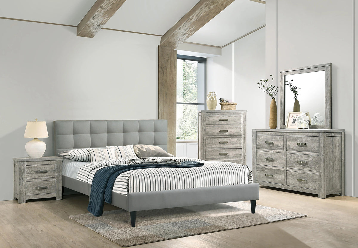 Chyuan Full Bed/Grey Fabric in Light Grey/Espresso