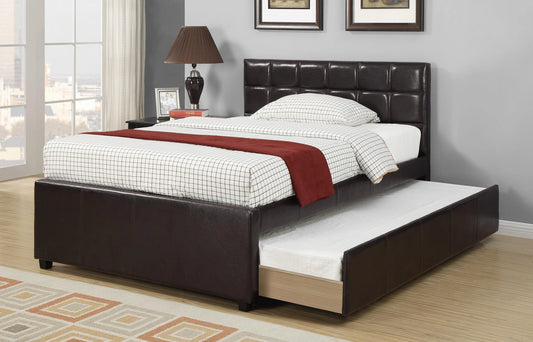 Liihcc Twin Bed W/Trundle Squ Tufted Headboard Espresso in Brown / Na