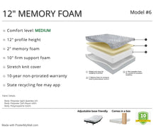 Cargar imagen en el visor de la galería, 12&quot; Memory Foam Mattress - Model #6