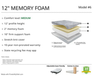 12" Memory Foam Mattress - Model #6