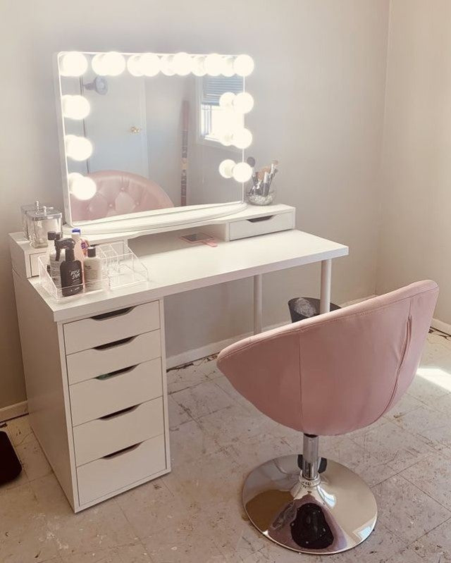 Impressions Vanity Antoinette Round Tufted Modern Makeup Vanity Chair,360  Degree Swivel (White) 