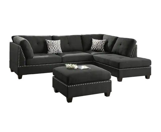 POU6974 - Black Sectional w/ Ottoman